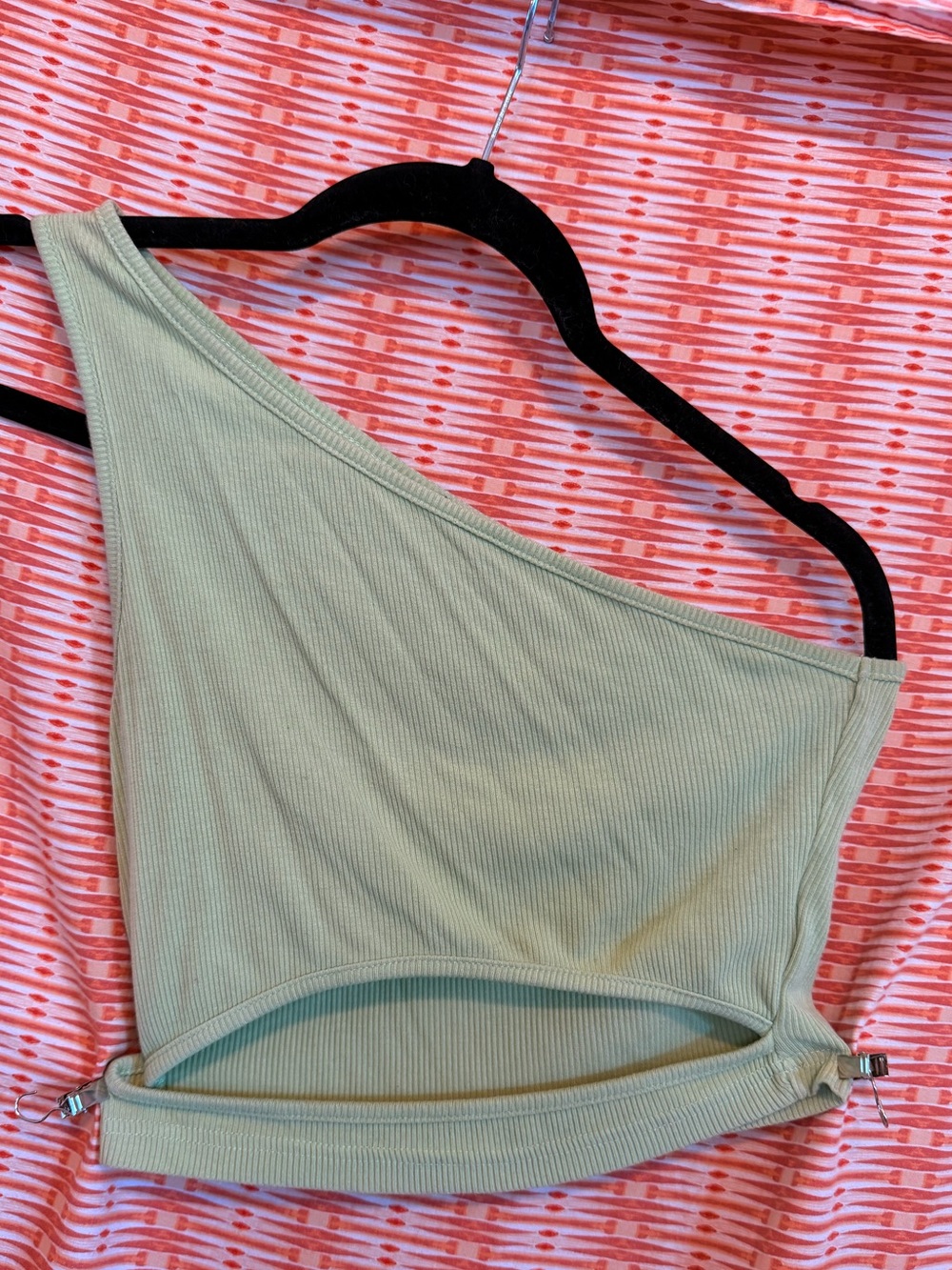 One-Shoulder Ribbed Crop Top in Sage Green